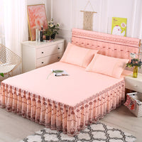 HKM-535443 Lace Bedspread and Bed Skirt Set - Simple Design for Home Décor, Fits 180cm x 230cm