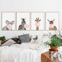 HKM-535443 Nordic Style Koala and Zebra Canvas Wall Art for Home Décor - Rectangular Modern Decorative Painting
