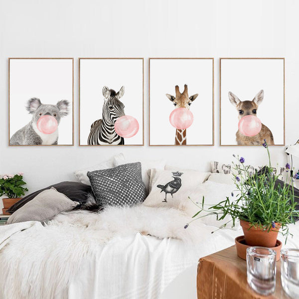 HKM-535443 Nordic Style Koala and Zebra Canvas Wall Art for Home Décor - Rectangular Modern Decorative Painting