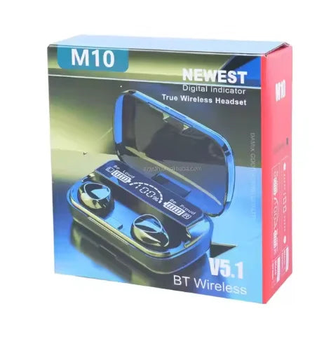 HKM-535443 True Wireless Earphones M10 - Waterproof Stereo Bass Headset with LED Digital Display for Music and Gaming