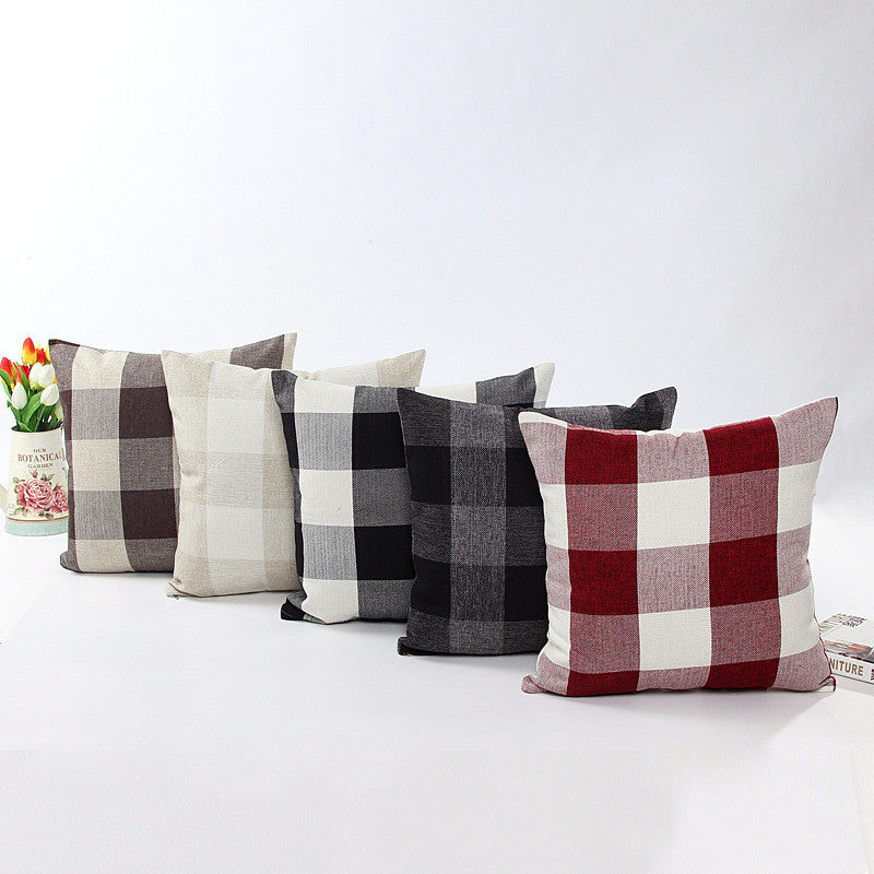HKM-535507 Lattice Square Linen Pillowcase for Living Room Sofa - Choice of 5 Colors