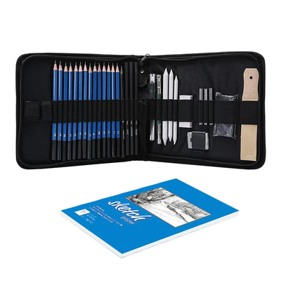 HKM-535571 35-Piece Sketch and Drawing Kit with Graphite Pencils, Erasers, and Accessories for Art Students