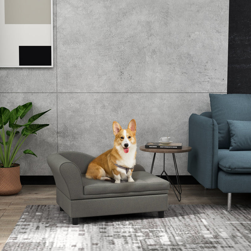 HKM-5356349 Cozy Gray Pet Sofa for Small Dogs with Under-Seat Storage and Comfortable Cushion