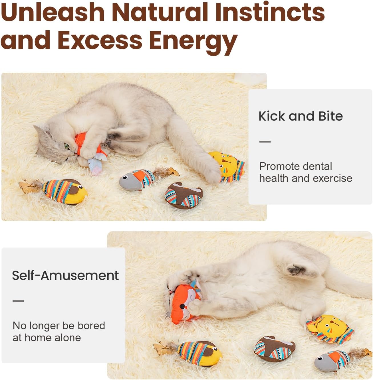 HKM-5357373 Jungle Animal Catnip Toys - Bite Resistant Interactive Kickers for Indoor Cats