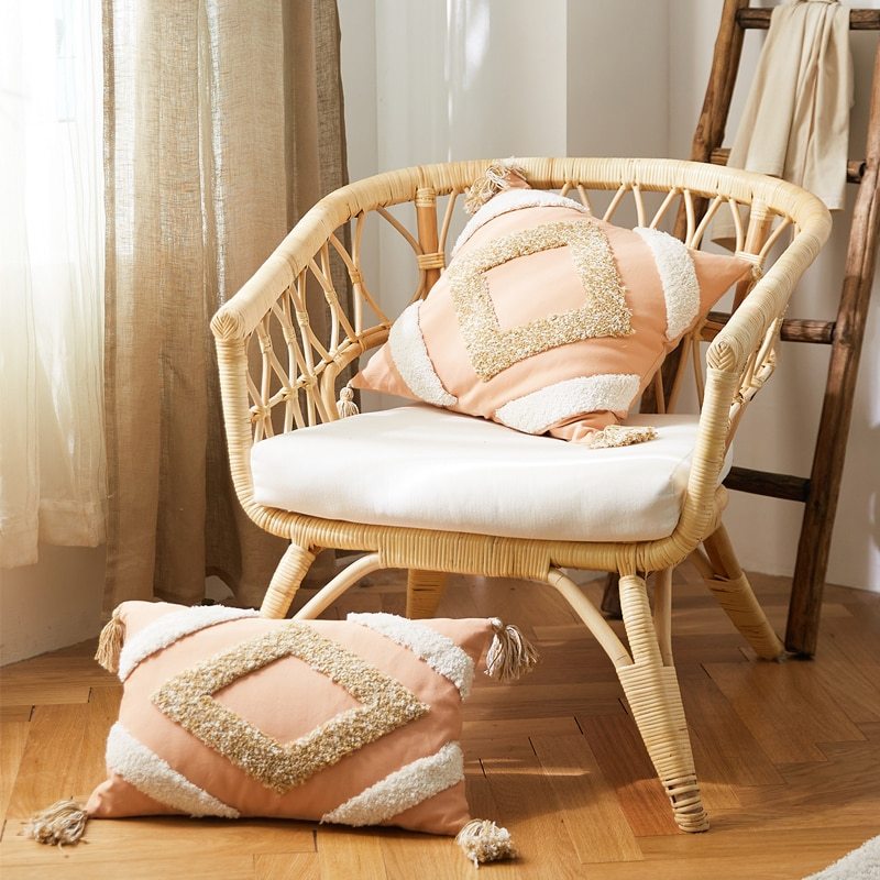 HKM-535827 Geometric Cotton Canvas Pillow Cushion Cover with Tassels, 45x45cm and 30x50cm Sizes