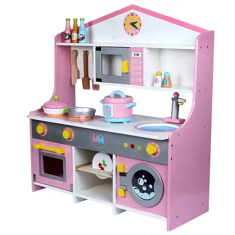 HKM-535891 Wooden DIY Kids Cooking Play Kitchen Cabinet Educational Toy Set for Imaginative Play