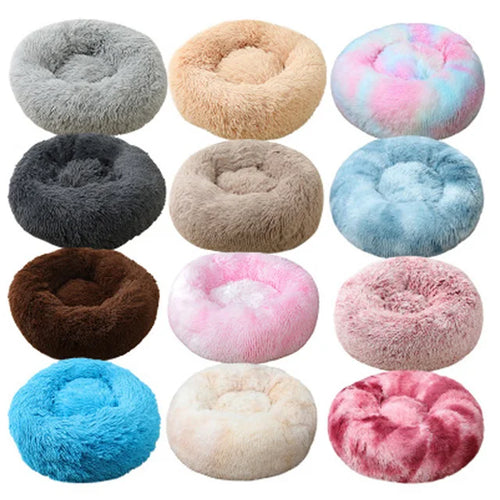 HKM-535955 Super Soft Round Washable Plush Donut Dog and Cat Cushion Bed with Velvet Mat