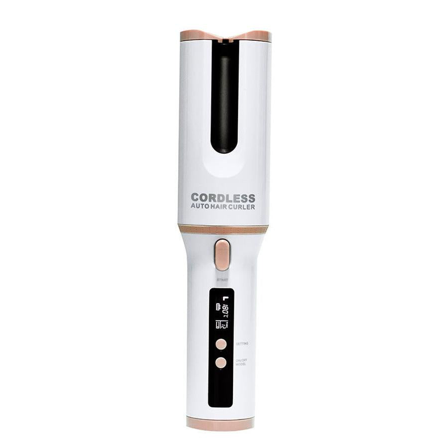HKM-536083 Metal Automatic Curling Iron - Environmentally Friendly Alloy, Wet & Dry Use, 1-2 Min Styling Time, 5200 mA Battery, White, Pink, Green
