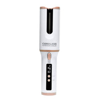 HKM-536083 Metal Automatic Curling Iron - Environmentally Friendly Alloy, Wet & Dry Use, 1-2 Min Styling Time, 5200 mA Battery, White, Pink, Green