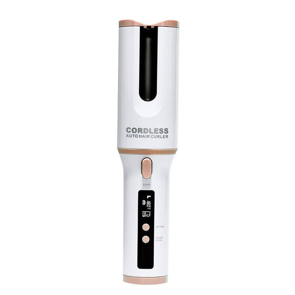 HKM-536083 Metal Automatic Curling Iron - Environmentally Friendly Alloy, Wet & Dry Use, 1-2 Min Styling Time, 5200 mA Battery, White, Pink, Green