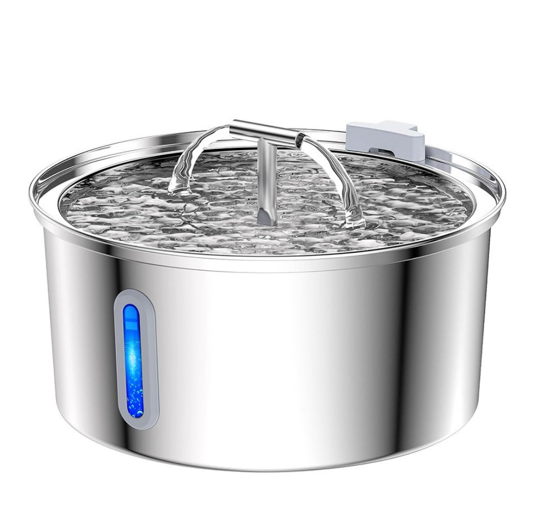 HKM-5360957 Stainless Steel Round Pet Water Dispenser with Multiple Outlet Options for Cats and Dogs