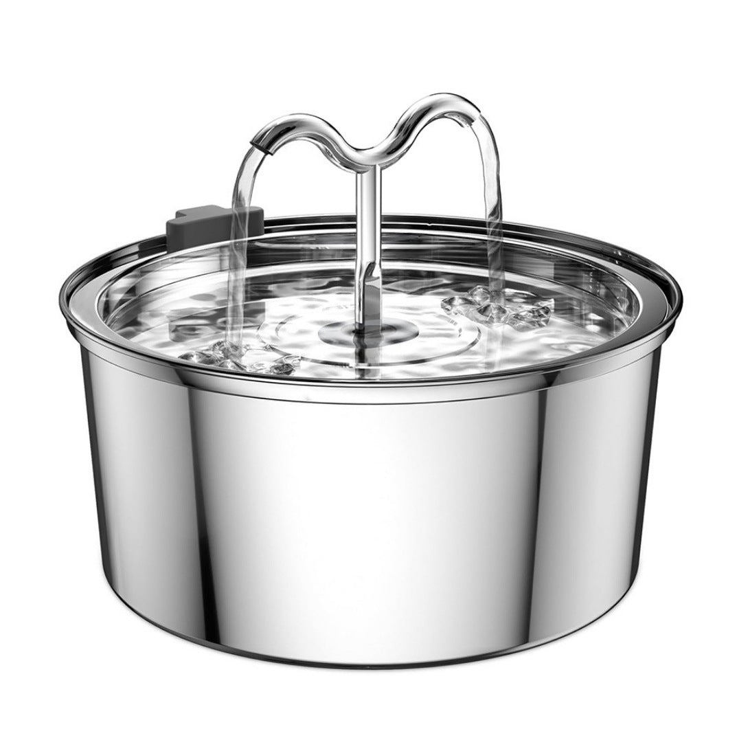 HKM-5360957 Stainless Steel Round Pet Water Dispenser with Multiple Outlet Options for Cats and Dogs