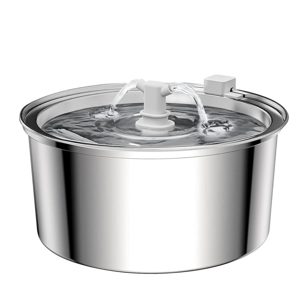HKM-5360957 Stainless Steel Round Pet Water Dispenser with Multiple Outlet Options for Cats and Dogs