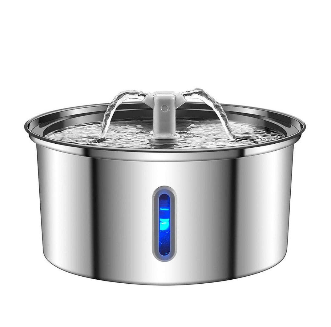 HKM-5360957 Stainless Steel Round Pet Water Dispenser with Multiple Outlet Options for Cats and Dogs
