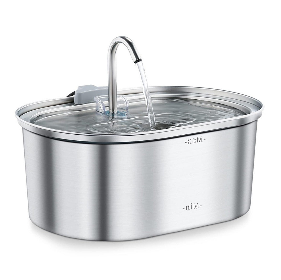 HKM-5360957 Stainless Steel Round Pet Water Dispenser with Multiple Outlet Options for Cats and Dogs