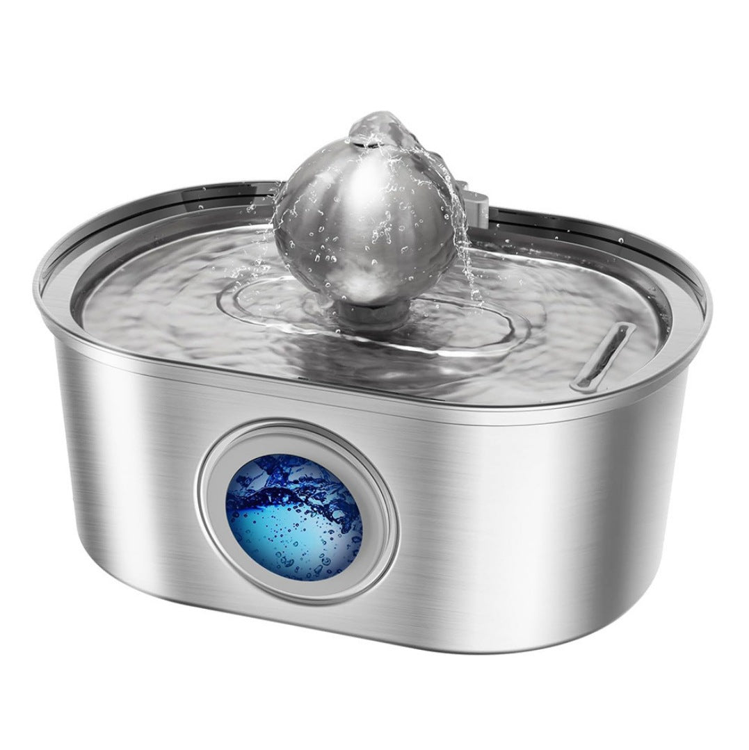 HKM-5360957 Stainless Steel Round Pet Water Dispenser with Multiple Outlet Options for Cats and Dogs