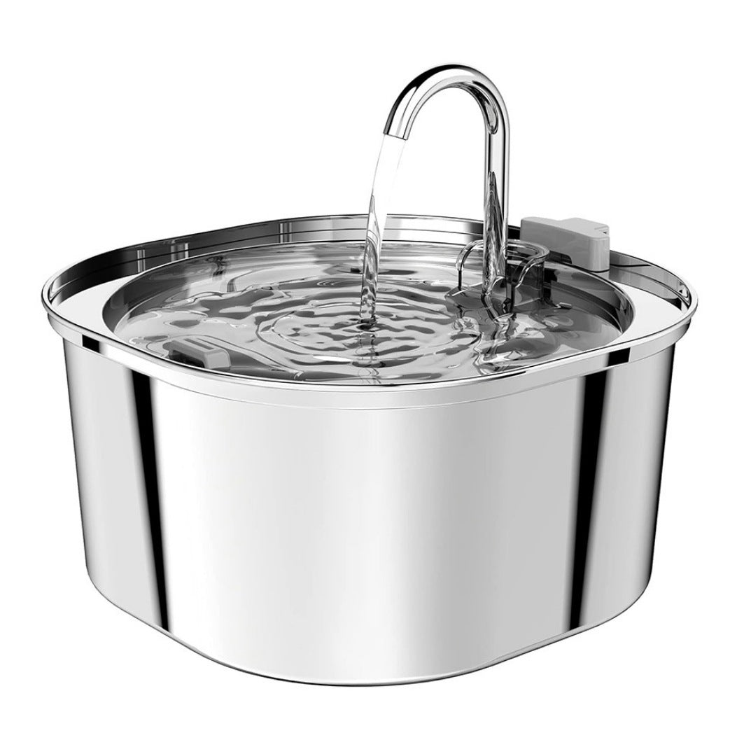 HKM-5360957 Stainless Steel Round Pet Water Dispenser with Multiple Outlet Options for Cats and Dogs