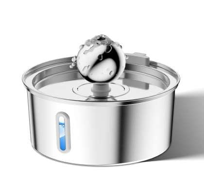 HKM-5360957 Stainless Steel Round Pet Water Dispenser with Multiple Outlet Options for Cats and Dogs