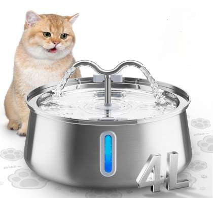 HKM-5360957 Stainless Steel Round Pet Water Dispenser with Multiple Outlet Options for Cats and Dogs