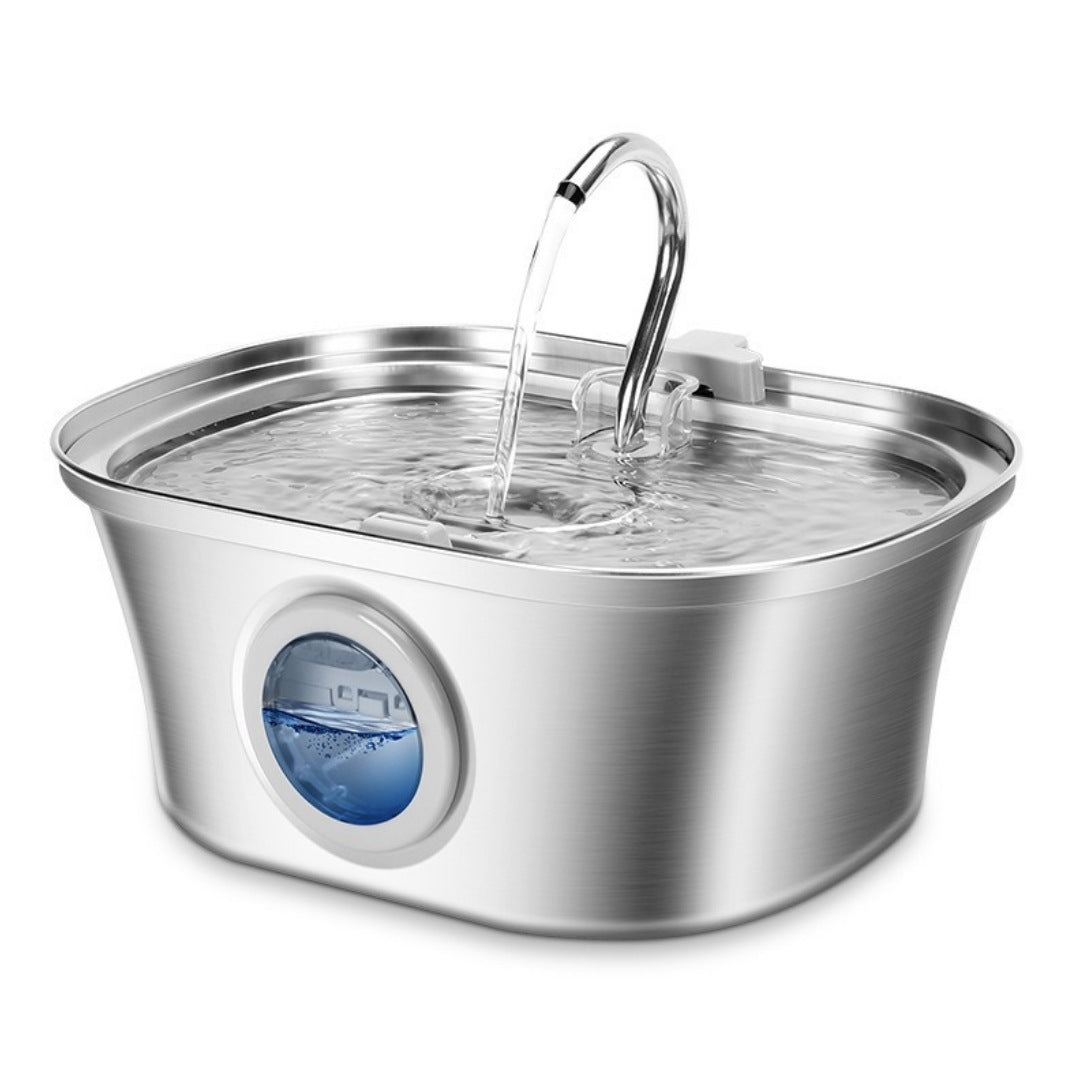 HKM-5360957 Stainless Steel Round Pet Water Dispenser with Multiple Outlet Options for Cats and Dogs