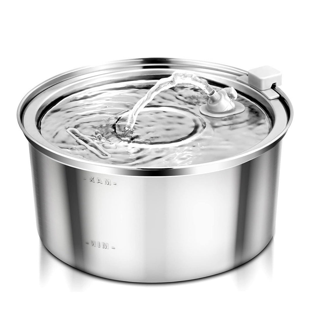 HKM-5360957 Stainless Steel Round Pet Water Dispenser with Multiple Outlet Options for Cats and Dogs