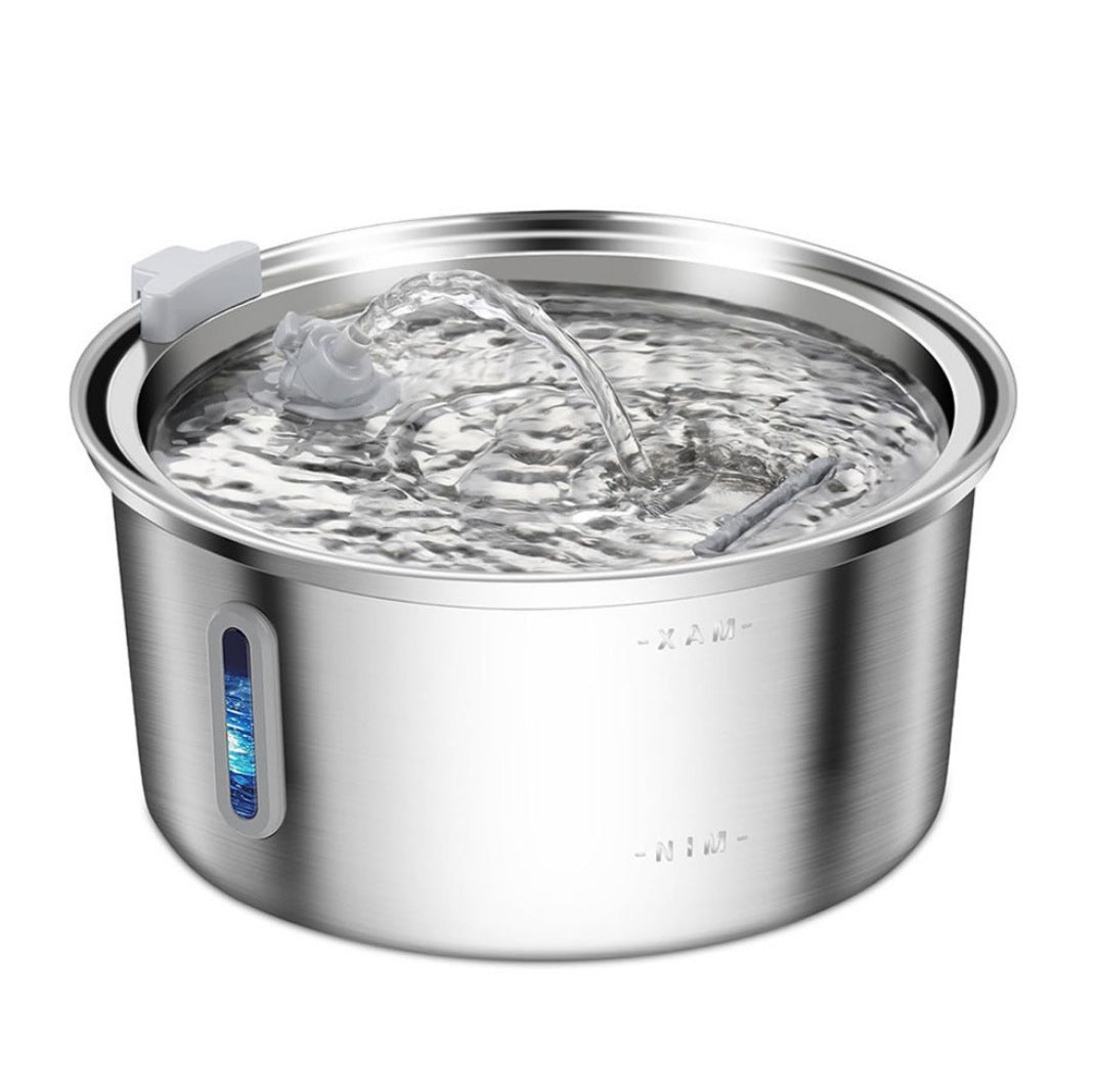 HKM-5360957 Stainless Steel Round Pet Water Dispenser with Multiple Outlet Options for Cats and Dogs