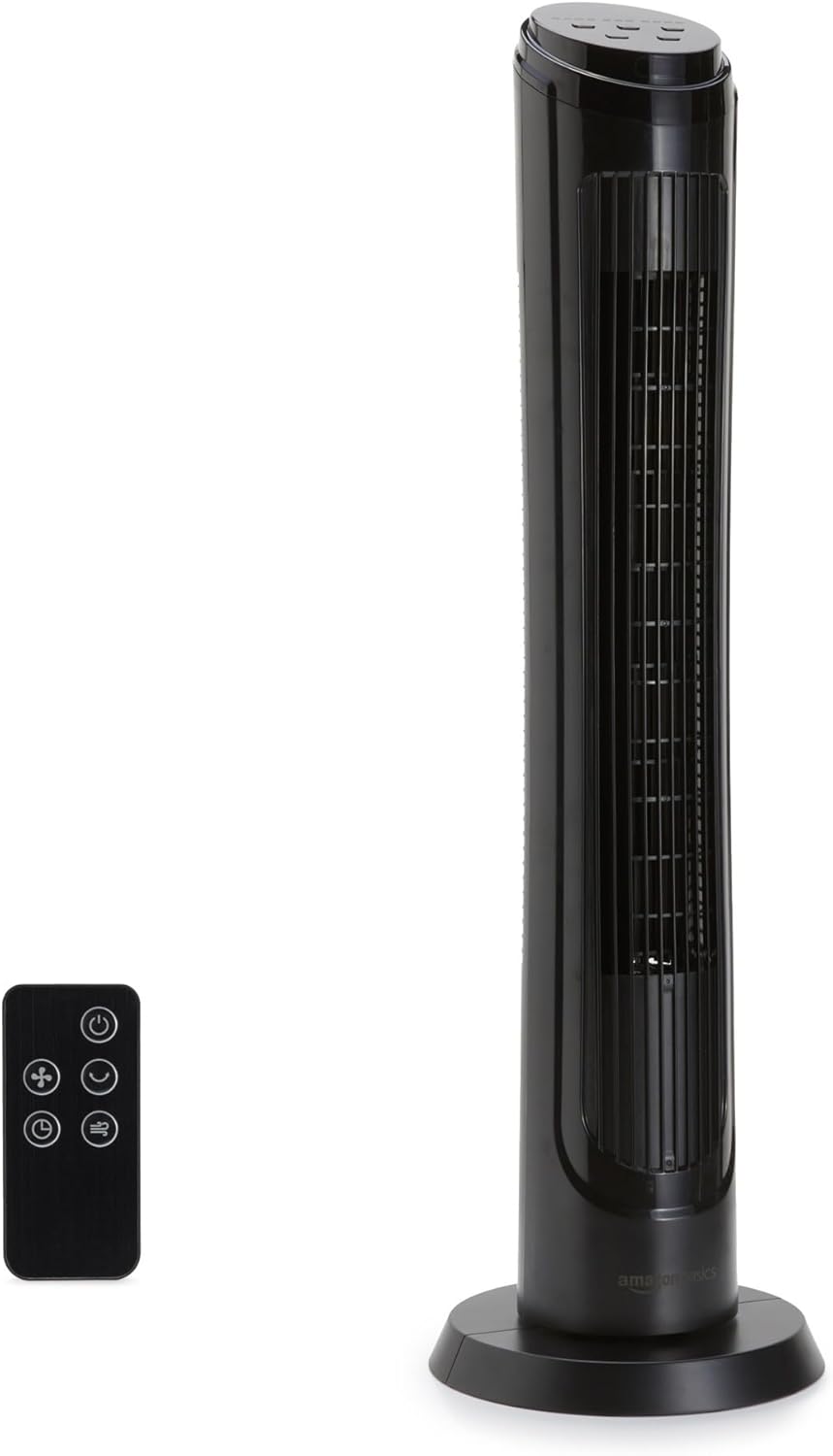 HKM-5360979 28" Oscillating Tower Fan with 3 Speed Settings, Mechanical Control, Air Circulator, Black