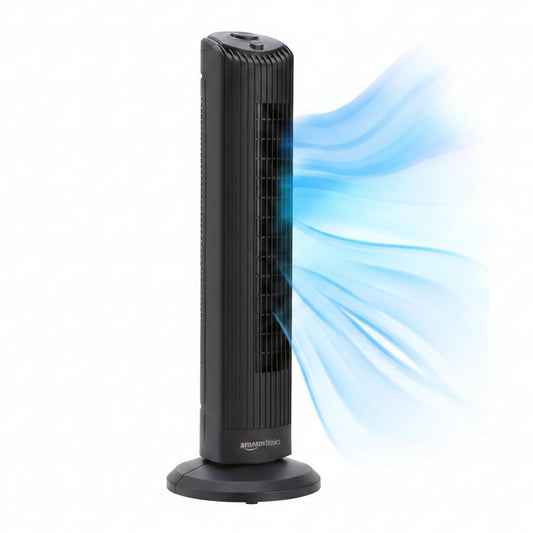 HKM-5360979 28" Oscillating Tower Fan with 3 Speed Settings, Mechanical Control, Air Circulator, Black