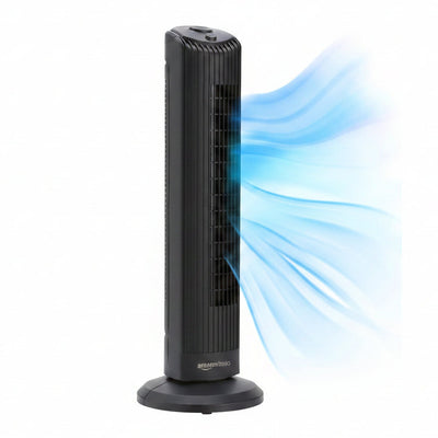 HKM-5360979 28" Oscillating Tower Fan with 3 Speed Settings, Mechanical Control, Air Circulator, Black