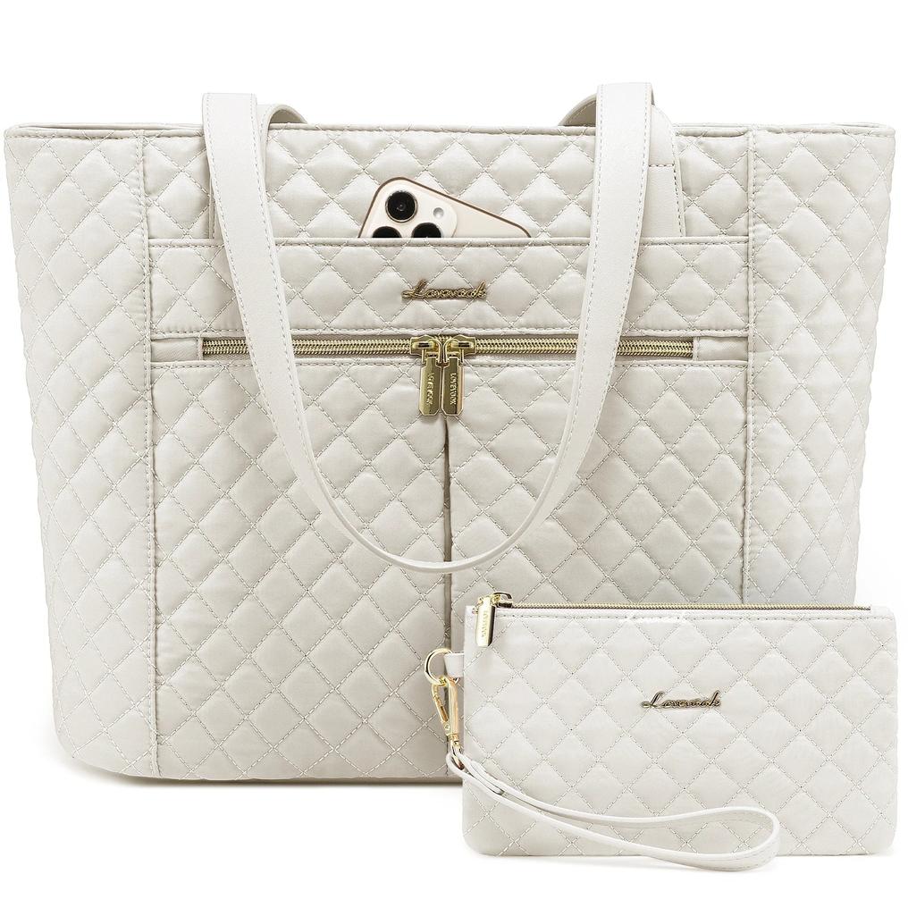 HKM-536147 Quilted Laptop Tote Bag Set for Women - Stylish Work and Travel Handbag with Briefcase for 15.6-inch Laptops