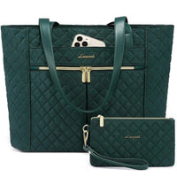 HKM-536147 Quilted Laptop Tote Bag Set for Women - Stylish Work and Travel Handbag with Briefcase for 15.6-inch Laptops