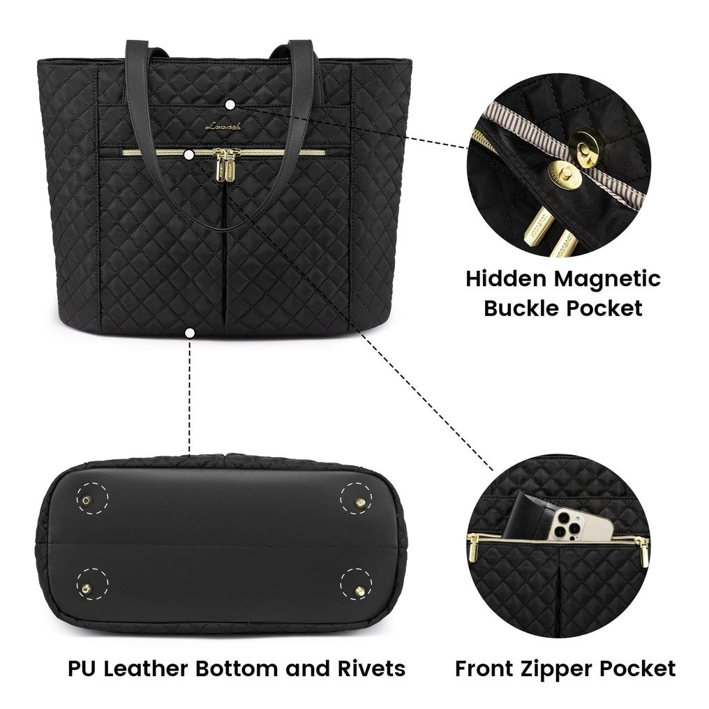 HKM-536147 Quilted Laptop Tote Bag Set for Women - Stylish Work and Travel Handbag with Briefcase for 15.6-inch Laptops