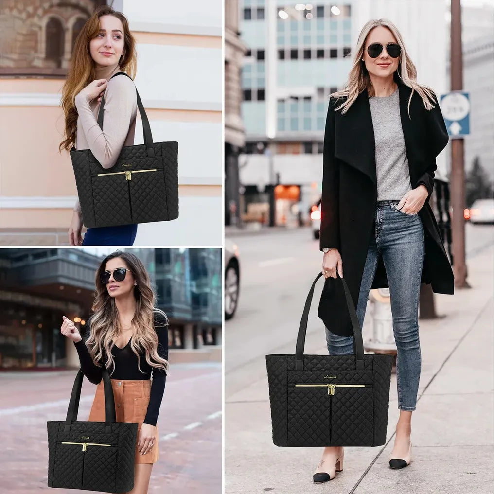 HKM-536147 Quilted Laptop Tote Bag Set for Women - Stylish Work and Travel Handbag with Briefcase for 15.6-inch Laptops
