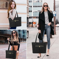 HKM-536147 Quilted Laptop Tote Bag Set for Women - Stylish Work and Travel Handbag with Briefcase for 15.6-inch Laptops