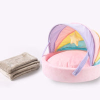 HKM-5361725 Washable Pet Sleeping Bed with Soft Blanket and Colorful Nest for Cats and Dogs - Medium Size