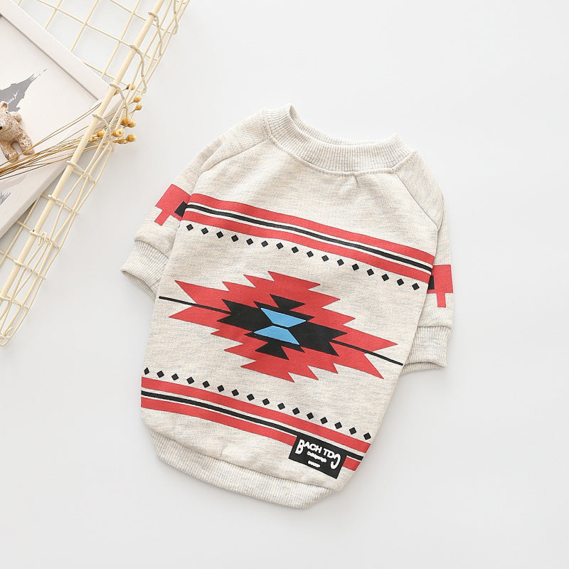 HKM-5361853 Geometric Print Cotton Sweater for Pets in Retro Colors