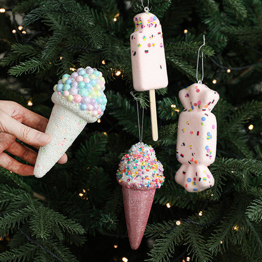HKM-536211 Creative Ice Cream and Candy Christmas Tree Decorations – Pastoral Foam Hanging Ornaments