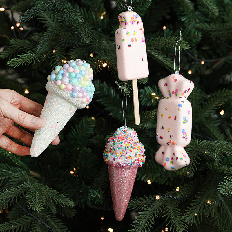 HKM-536211 Creative Ice Cream and Candy Christmas Tree Decorations – Pastoral Foam Hanging Ornaments