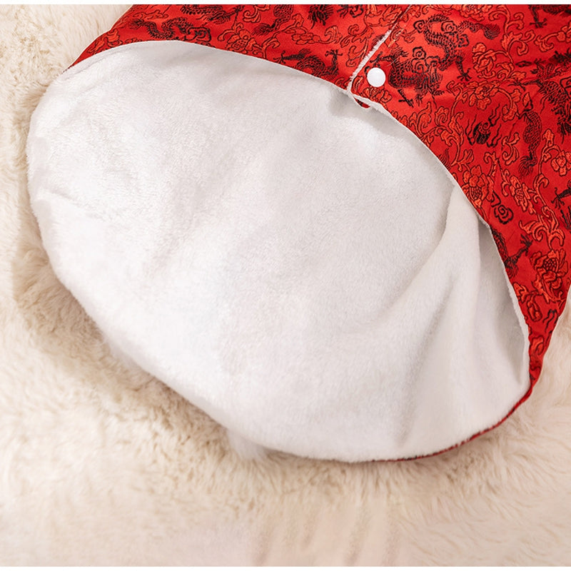 HKM-5362237 Chinese Dragon Brocade Pet Vest with Faux Fur Trim for Large and Medium Dogs