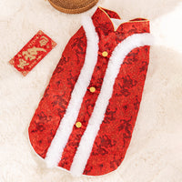HKM-5362237 Chinese Dragon Brocade Pet Vest with Faux Fur Trim for Large and Medium Dogs