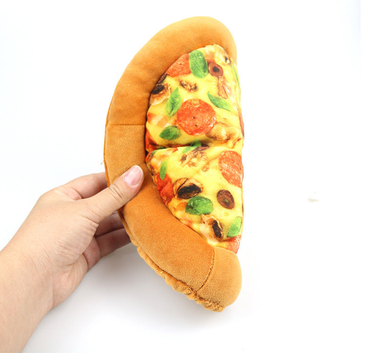 HKM-5364285 Durable Cloth Pet Toy with Sound Features - Pizza Shape, Bite Resistant, 24x24x2.5cm
