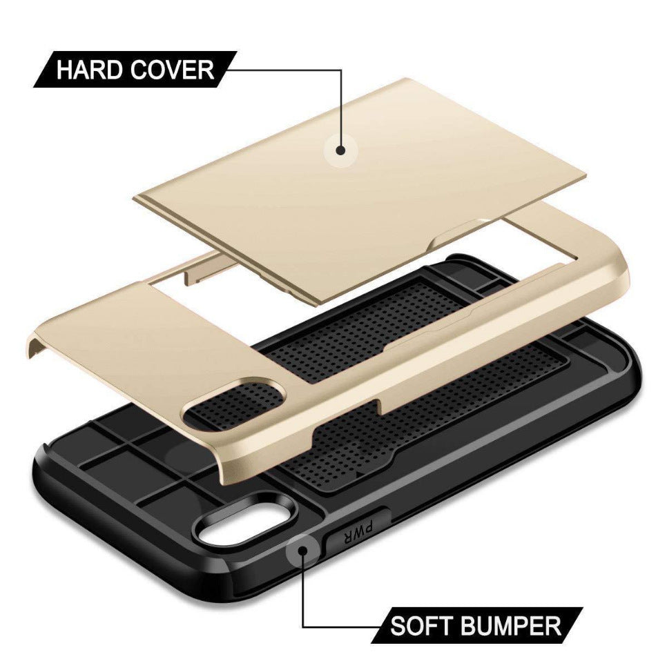 HKM-536467 Shockproof Hybrid Wallet Case for iPhone Models - TPU Back Cover in Multiple Colors