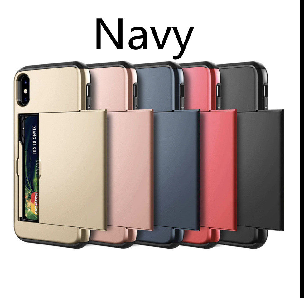 HKM-536467 Shockproof Hybrid Wallet Case for iPhone Models - TPU Back Cover in Multiple Colors