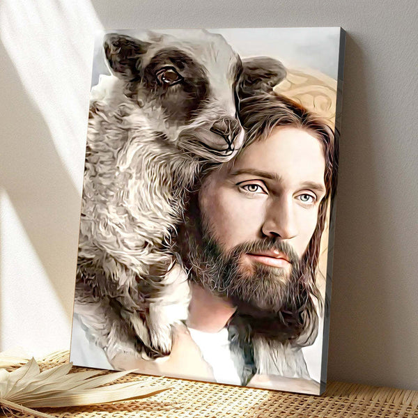 HKM-536595 Framed Oil Painting of Jesus with Sheep on Canvas - Christian Wall Art