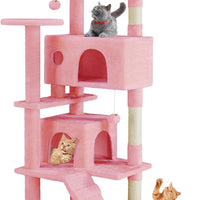 HKM-536595 Multi-Level Cat Tree Tower with Sisal Scratching Posts, Cozy Apartments, and Climbing Ladder for Indoor Use