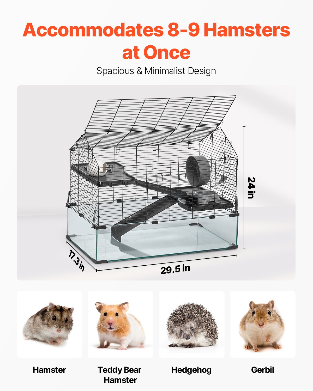 HKM-5367101 Wire Hamster Cage Habitat 29.5in for Small Rodents – Secure, Spacious, and 360-Degree View Design