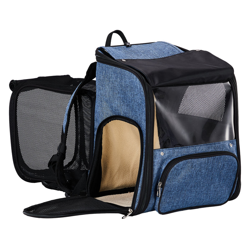 HKM-536787 Expandable Pet Carrier Backpack for Small Dogs and Cats, Breathable Travel Design, Supports Up to 26 lbs