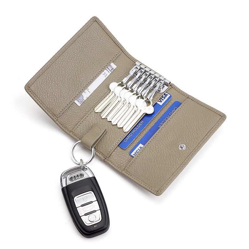 HKM-536851 Multi-Color Cowhide Leather Key Case and Coin Purse with Zipper Closure - Soft Genuine Leather Design