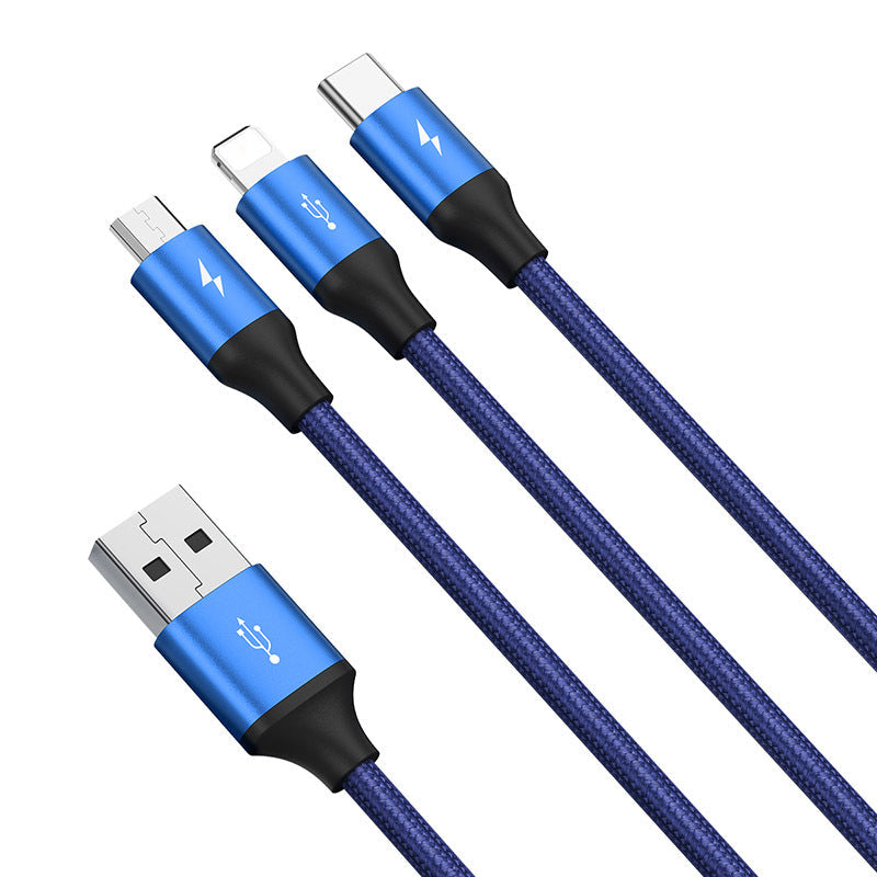HKM-536979 3-in-1 Rapid Charging Cable for USB, Micro USB, Lightning & Type-C Devices - 1.2m, Dark Blue