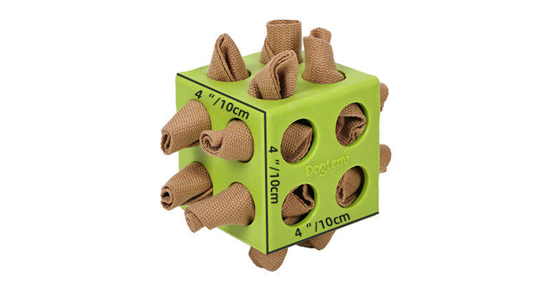 HKM-5370045 Dog Cube Molar Teething Toy for Dogs - Durable Polyester Educational Plaything in Yellow and Green